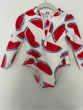 Carter's Long Sleeve Rashguard Swimsuit with Red Watermelon Print baby girl 12m